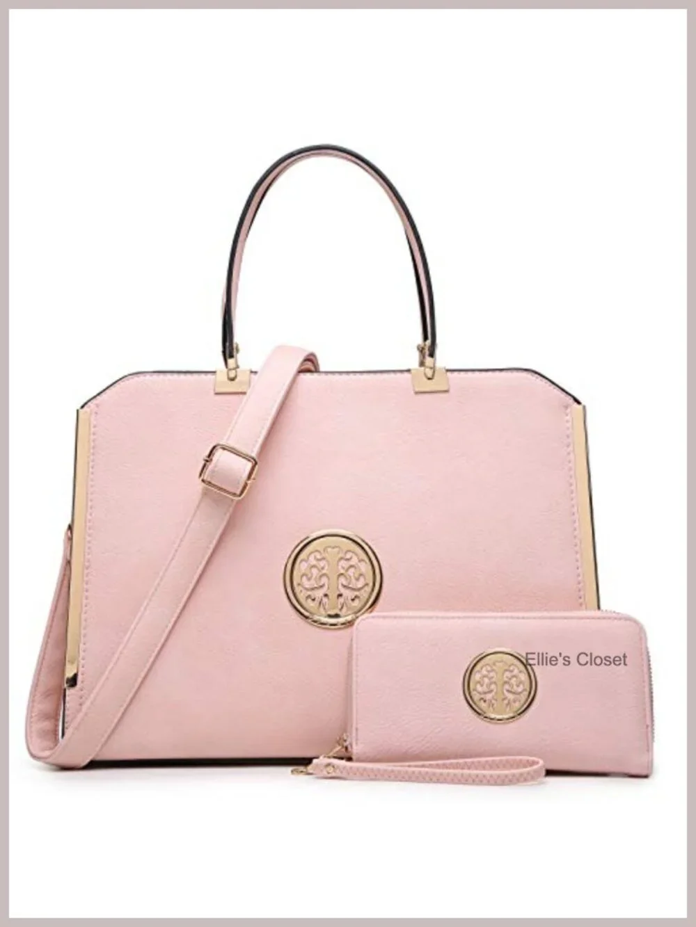 Vegan Leather Top Handle Satchel Bag Tote with Wallet